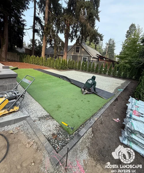 Landscape Design, Tiered Paver Patio & Turf in Shoreline 
